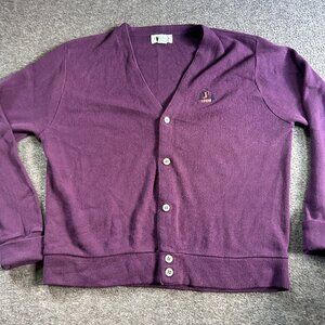 Vintage IZOD‎ Sweater Mens Medium Purple Button Cardigan Crest Logo USA 80s